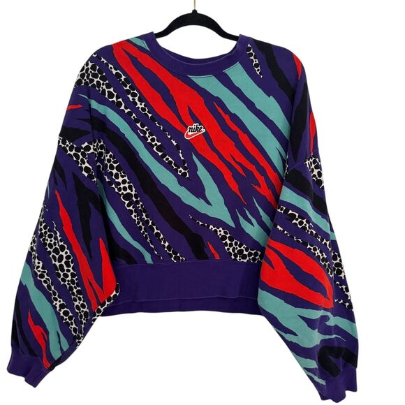 Nike Sportswear Airloom LS Fleece Cropped Sweatshirt MEDIUM Over Size Purple Red - Picture 2 of 9